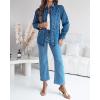 imageCHICME Womens Pearl Rhinestone Embellished 2025 Denim Shirt Long Sleeve Button Down Turn Down Collar Casual JeanBlue