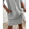 imageCHICME Womens Sweatshirt Dress 2025 Casual 34 Sleeve Mini Dress Stand Collar Drawstring Pullover Tunic Top with PocketsAgray
