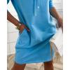 imageCHICME Womens Sweatshirt Dress 2025 Casual 34 Sleeve Mini Dress Stand Collar Drawstring Pullover Tunic Top with PocketsBlue