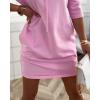 imageCHICME Womens Sweatshirt Dress 2025 Casual 34 Sleeve Mini Dress Stand Collar Drawstring Pullover Tunic Top with PocketsPink