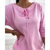 imageCHICME Womens Sweatshirt Dress 2025 Casual 34 Sleeve Mini Dress Stand Collar Drawstring Pullover Tunic Top with PocketsPink