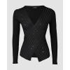 imageChic Me Womens Knit Sweaters Long Sleeve Pullover Rhinestone Decor Criss Cross Knit SweaterBlack
