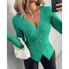 imageChic Me Womens Knit Sweaters Long Sleeve Pullover Rhinestone Decor Criss Cross Knit SweaterGreen