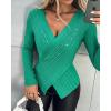 imageChic Me Womens Knit Sweaters Long Sleeve Pullover Rhinestone Decor Criss Cross Knit SweaterGreen