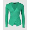 imageChic Me Womens Knit Sweaters Long Sleeve Pullover Rhinestone Decor Criss Cross Knit SweaterGreen