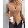 imageChic Me Womens Knit Sweaters Long Sleeve Pullover Rhinestone Decor Criss Cross Knit SweaterKhaki