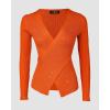 imageChic Me Womens Knit Sweaters Long Sleeve Pullover Rhinestone Decor Criss Cross Knit SweaterOrange