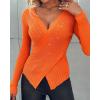 imageChic Me Womens Knit Sweaters Long Sleeve Pullover Rhinestone Decor Criss Cross Knit SweaterOrange
