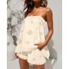 imageChicMe 2 Piece Geometric Embroidery Spaghetti Strap Tassel Design Square Neck Top Casual Shorts SetApricot
