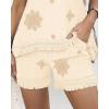 imageChicMe 2 Piece Geometric Embroidery Spaghetti Strap Tassel Design Square Neck Top Casual Shorts SetApricot