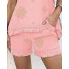 imageChicMe 2 Piece Geometric Embroidery Spaghetti Strap Tassel Design Square Neck Top Casual Shorts SetPink