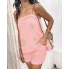 imageChicMe 2 Piece Geometric Embroidery Spaghetti Strap Tassel Design Square Neck Top Casual Shorts SetPink