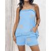 imageChicMe 2 Piece Geometric Embroidery Spaghetti Strap Tassel Design Square Neck Top Casual Shorts SetSky Blue