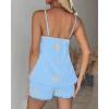 imageChicMe 2 Piece Geometric Embroidery Spaghetti Strap Tassel Design Square Neck Top Casual Shorts SetSky Blue