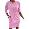 imageCHICME Womens Sweatshirt Dress 2025 Casual 34 Sleeve Mini Dress Stand Collar Drawstring Pullover Tunic Top with PocketsPink