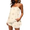 imageChicMe 2 Piece Geometric Embroidery Spaghetti Strap Tassel Design Square Neck Top Casual Shorts SetApricot