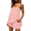 imageChicMe 2 Piece Geometric Embroidery Spaghetti Strap Tassel Design Square Neck Top Casual Shorts SetPink