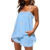 imageChicMe 2 Piece Geometric Embroidery Spaghetti Strap Tassel Design Square Neck Top Casual Shorts SetSky Blue