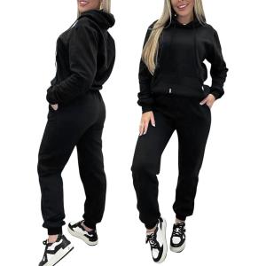 imageCHICME BEST SHOPPING DEALS Chic Me 2 Piece Jogger Set Long Sleeve Hoodie Pullover Tops Tracksuit Athletic Fall 0utfitsBlack