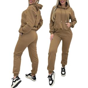 imageCHICME BEST SHOPPING DEALS Chic Me 2 Piece Jogger Set Long Sleeve Hoodie Pullover Tops Tracksuit Athletic Fall 0utfitsKhaki