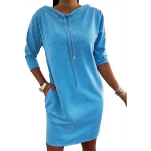 imageCHICME Womens Sweatshirt Dress 2025 Casual 34 Sleeve Mini Dress Stand Collar Drawstring Pullover Tunic Top with PocketsBlue