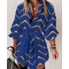 imageCHICME Womens Long Sleeve Casual Dress Bronzing Chevron Print TurnDown Collar Tied Detail Shirt Dress FallampampSpringBlue