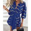 imageCHICME Womens Long Sleeve Casual Dress Bronzing Chevron Print TurnDown Collar Tied Detail Shirt Dress FallampampSpringBlue