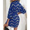 imageCHICME Womens Long Sleeve Casual Dress Bronzing Chevron Print TurnDown Collar Tied Detail Shirt Dress FallampampSpringBlue