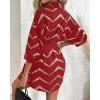 imageCHICME Womens Long Sleeve Casual Dress Bronzing Chevron Print TurnDown Collar Tied Detail Shirt Dress FallampampSpringRed