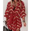 imageCHICME Womens Long Sleeve Casual Dress Bronzing Chevron Print TurnDown Collar Tied Detail Shirt Dress FallampampSpringRed