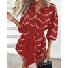 imageCHICME Womens Long Sleeve Casual Dress Bronzing Chevron Print TurnDown Collar Tied Detail Shirt Dress FallampampSpringRed