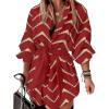 imageCHICME Womens Long Sleeve Casual Dress Bronzing Chevron Print TurnDown Collar Tied Detail Shirt Dress FallampampSpringRed