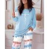imageCHICME Womens Pajamas Sets 2 Piece Long Sleeve Lounge Set 2025 Loose Pants Pj Sets Loungewear with PocketsPombre Blue