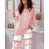 imageCHICME Womens Pajamas Sets 2 Piece Long Sleeve Lounge Set 2025 Loose Pants Pj Sets Loungewear with PocketsQombre Pink