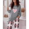 imageCHICME Womens Pajamas Sets 2 Piece Long Sleeve Lounge Set 2025 Loose Pants Pj Sets Loungewear with PocketsRheart Grey