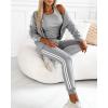 imageCHICME Womens Three Piece Outfits Striped Tape Patch Tank Tops Bomber Jacket with Sporty Pants Tracksuit Lounge SetsSgray