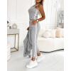 imageCHICME Womens Three Piece Outfits Striped Tape Patch Tank Tops Bomber Jacket with Sporty Pants Tracksuit Lounge SetsSgray