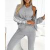 imageCHICME Womens Three Piece Outfits Striped Tape Patch Tank Tops Bomber Jacket with Sporty Pants Tracksuit Lounge SetsSgray