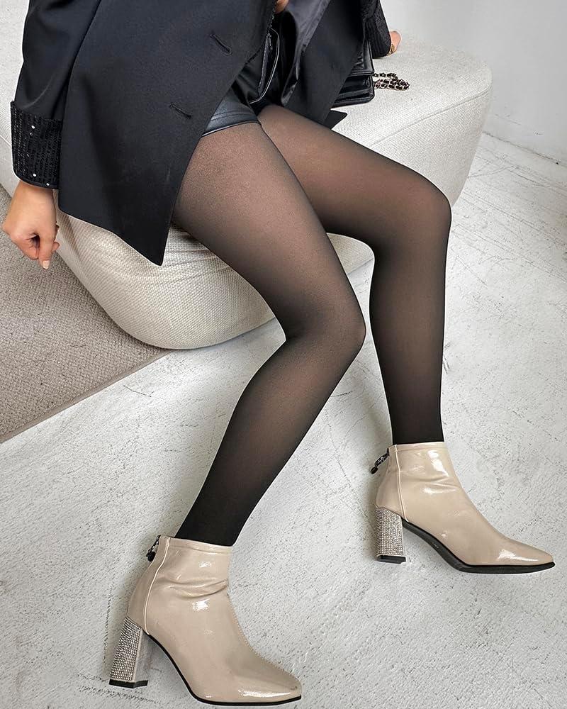 imageCHICME Womens High Waist Butt Lifting Tights 2025 Transparent Thermal Pantyhose Leggings Fleece Lined PantsBlackblack