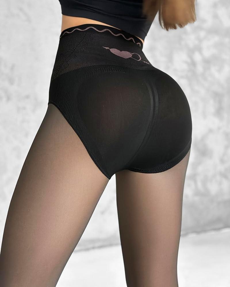imageCHICME Womens High Waist Butt Lifting Tights 2025 Transparent Thermal Pantyhose Leggings Fleece Lined PantsBlackblack