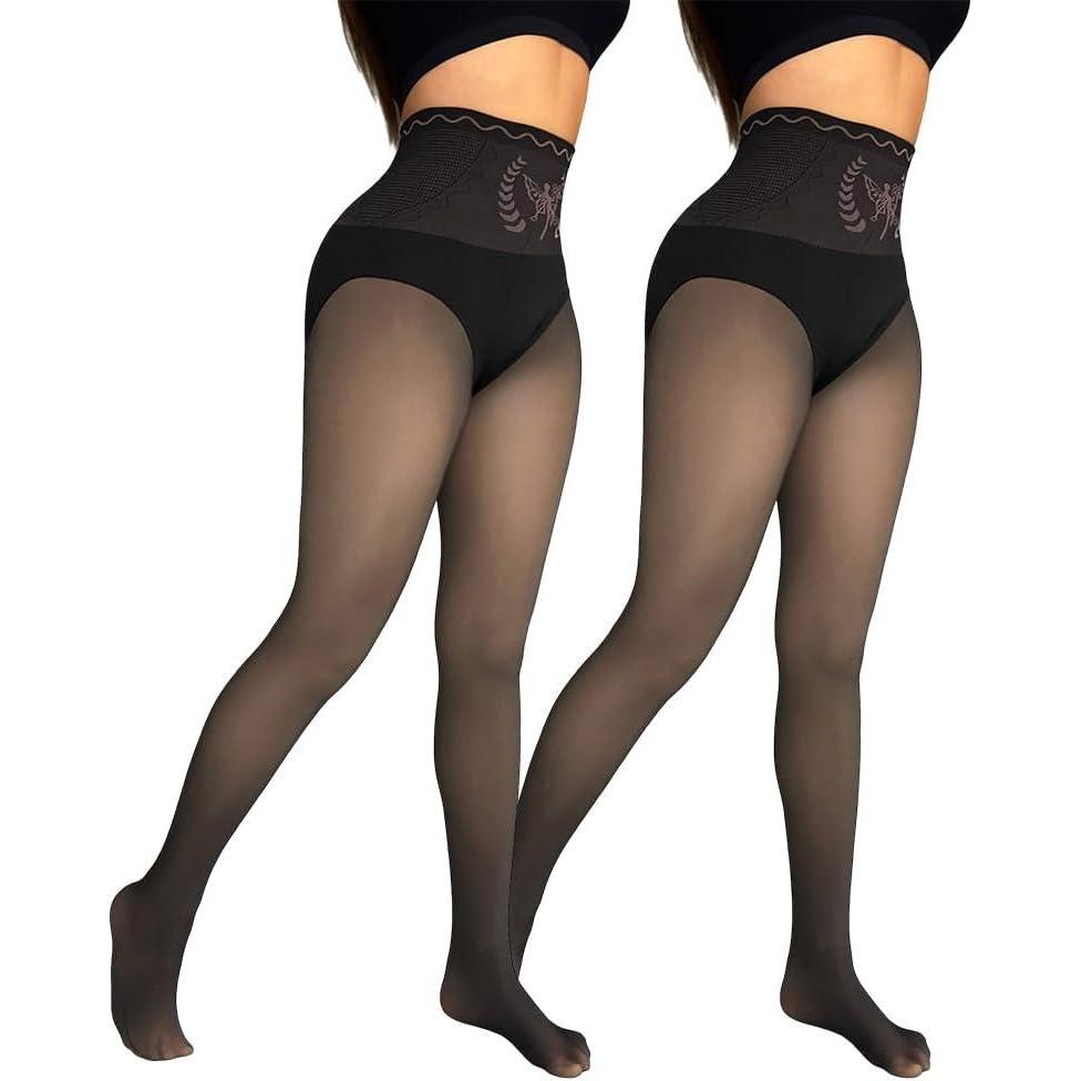 imageCHICME Womens High Waist Butt Lifting Tights 2025 Transparent Thermal Pantyhose Leggings Fleece Lined PantsBlackblack