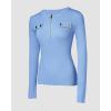 imageCHICME Quarter Zip Pullover Sweaters for Women 2025 Long Sleeve Fitted Sweater Casual Ribbed Knit TopsBlue
