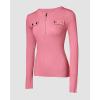 imageCHICME Quarter Zip Pullover Sweaters for Women 2025 Long Sleeve Fitted Sweater Casual Ribbed Knit TopsPink