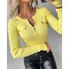 imageCHICME Quarter Zip Pullover Sweaters for Women 2025 Long Sleeve Fitted Sweater Casual Ribbed Knit TopsYellow