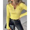 imageCHICME Quarter Zip Pullover Sweaters for Women 2025 Long Sleeve Fitted Sweater Casual Ribbed Knit TopsYellow