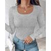 imageCHICME Womens 2025 Long Sleeve U Neck T Shirts with Builtin Shelf Updated Bra Knit Seamless Basic TopsGray