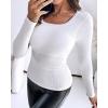 imageCHICME Womens 2025 Long Sleeve U Neck T Shirts with Builtin Shelf Updated Bra Knit Seamless Basic TopsWhite