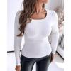 imageCHICME Womens 2025 Long Sleeve U Neck T Shirts with Builtin Shelf Updated Bra Knit Seamless Basic TopsWhite