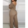 imageCHICME Womens Casual Jumpsuit Off the Shoulder Jumpsuits for Women Long Sleeve Wide Leg Pants Dressy OverallsCoffee
