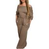 imageCHICME Womens Casual Jumpsuit Off the Shoulder Jumpsuits for Women Long Sleeve Wide Leg Pants Dressy OverallsCoffee